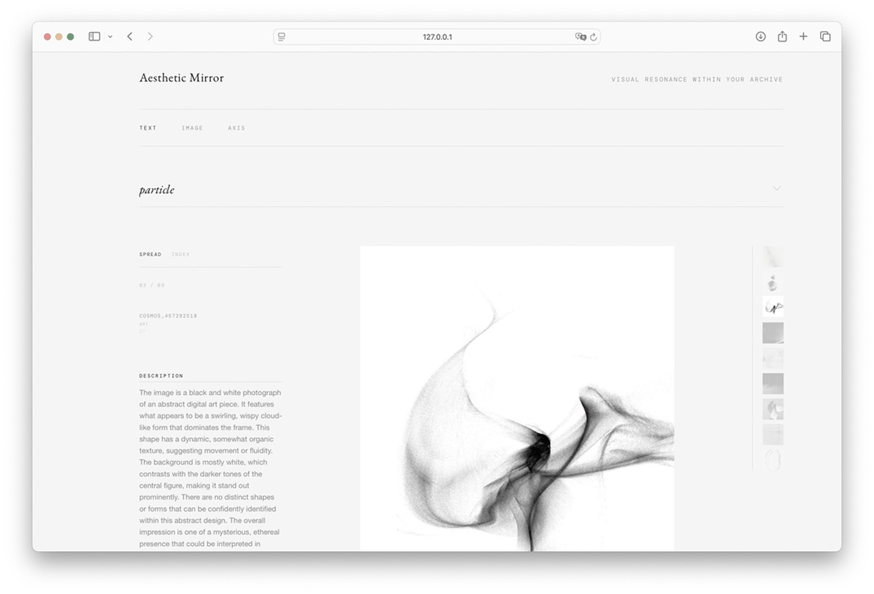 Aesthetic Mirror browser interface