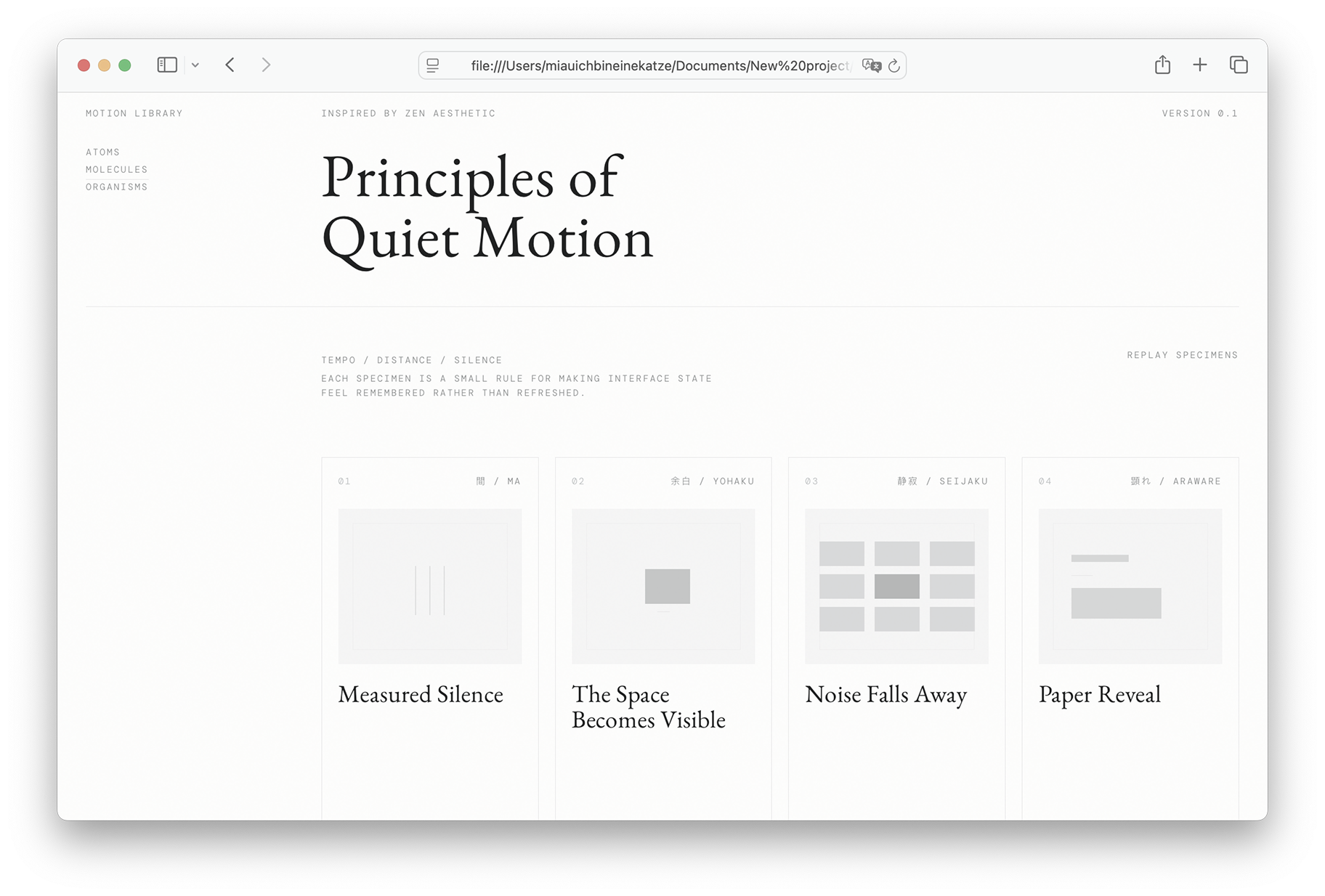 Principles of Quiet Motion browser interface